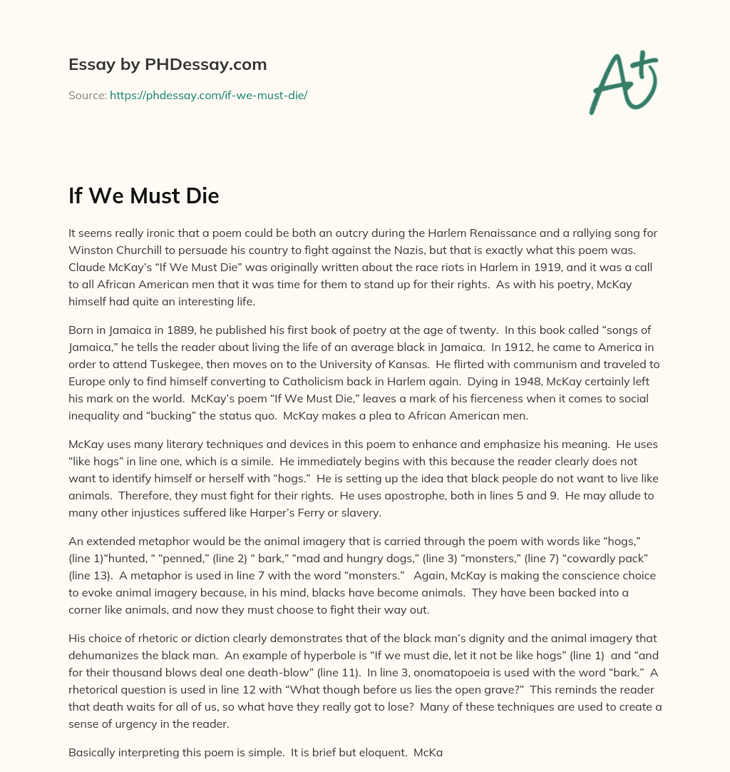If We Must Die essay