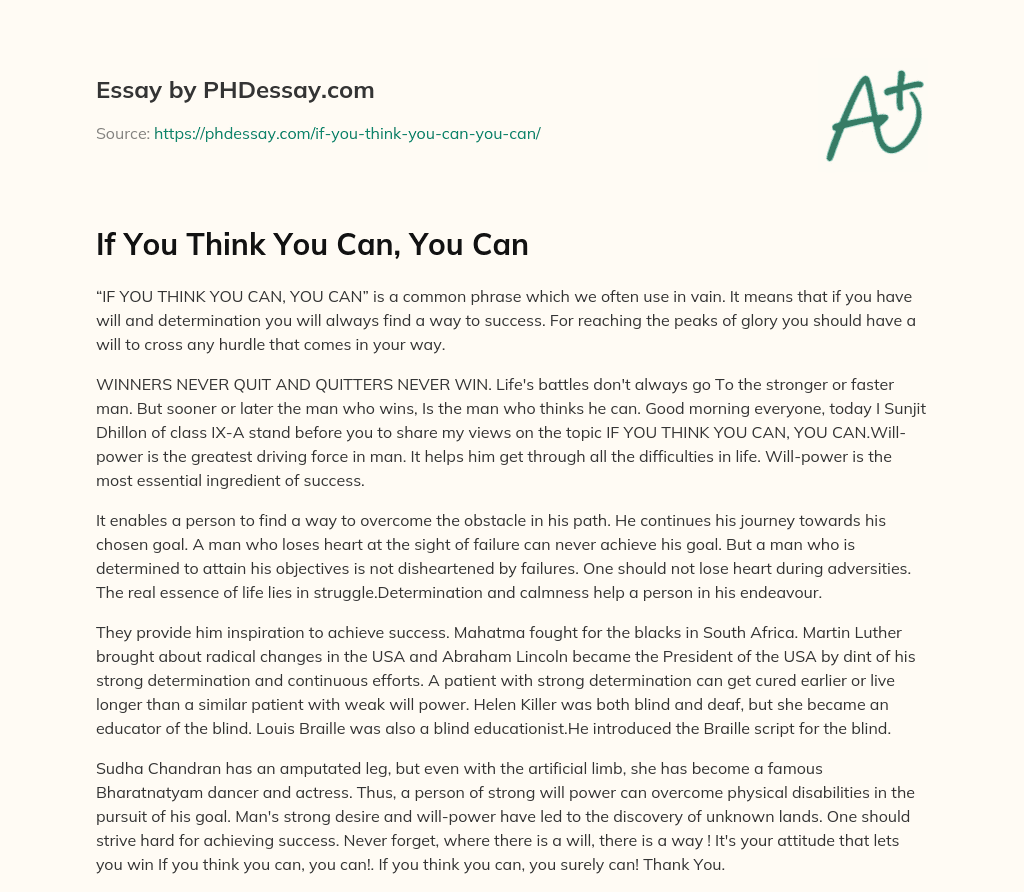 If You Think You Can, You Can essay