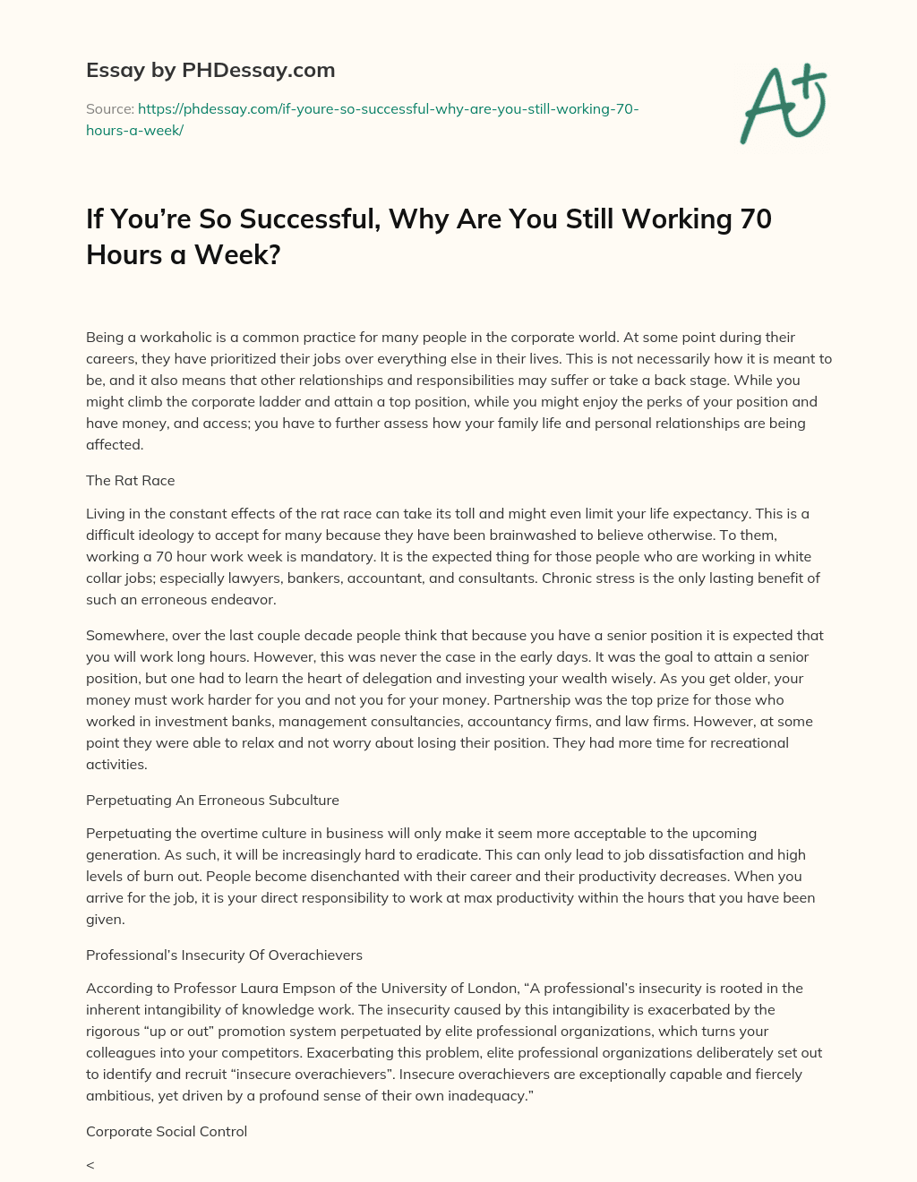 If You’re So Successful, Why Are You Still Working 70 Hours a Week? essay