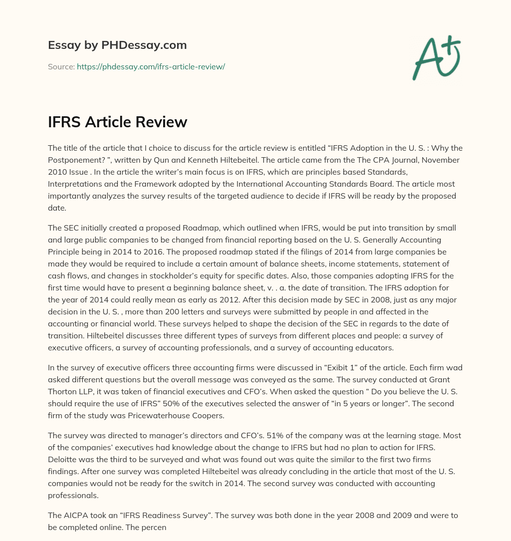 IFRS Article Review essay