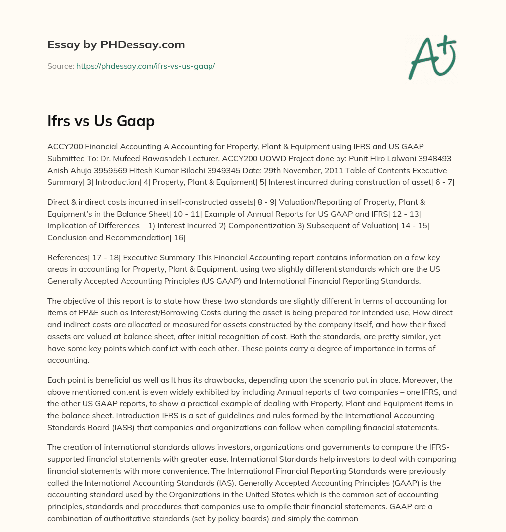 Ifrs vs Us Gaap essay