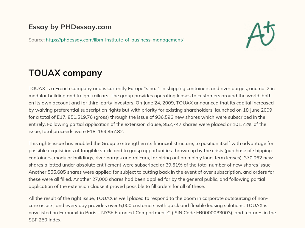 TOUAX company essay