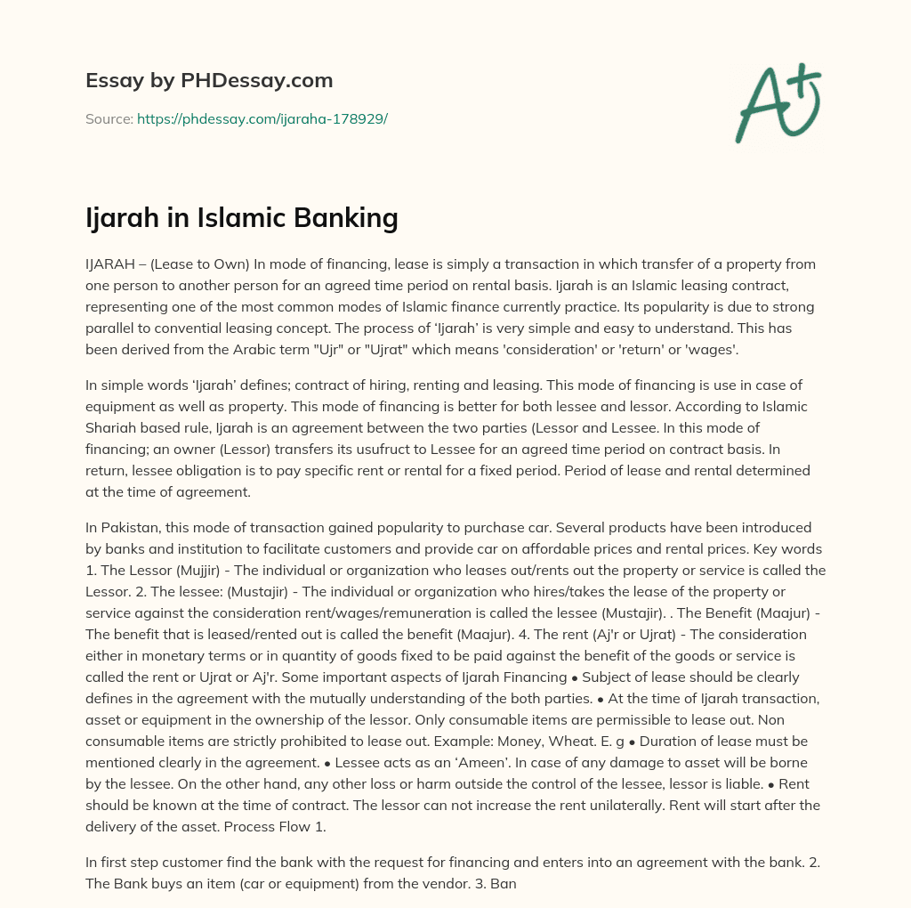 Ijarah in Islamic Banking essay
