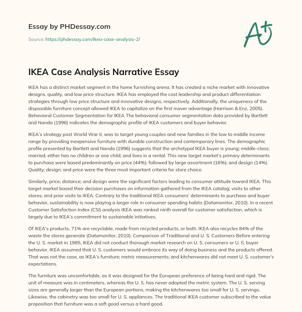 IKEA Case Analysis Narrative Essay essay