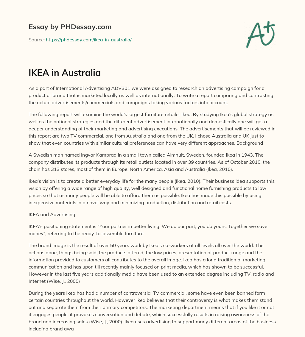 IKEA in Australia essay