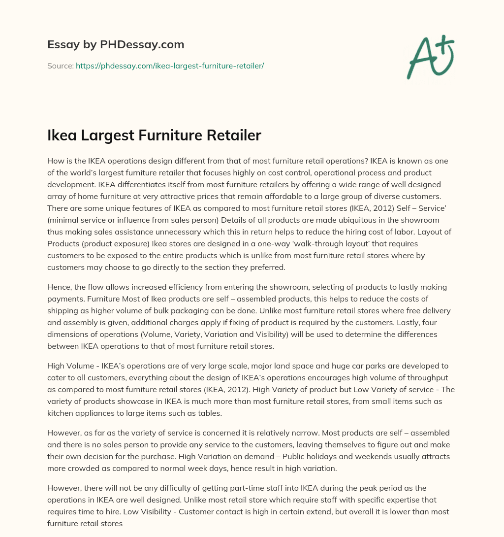 Ikea Largest Furniture Retailer essay