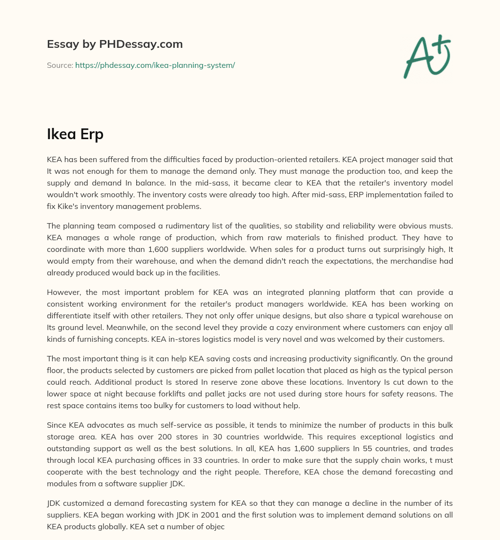 KEA’s Struggle with Production-Oriented Retail: Inventory Woes and Planning Challenges essay