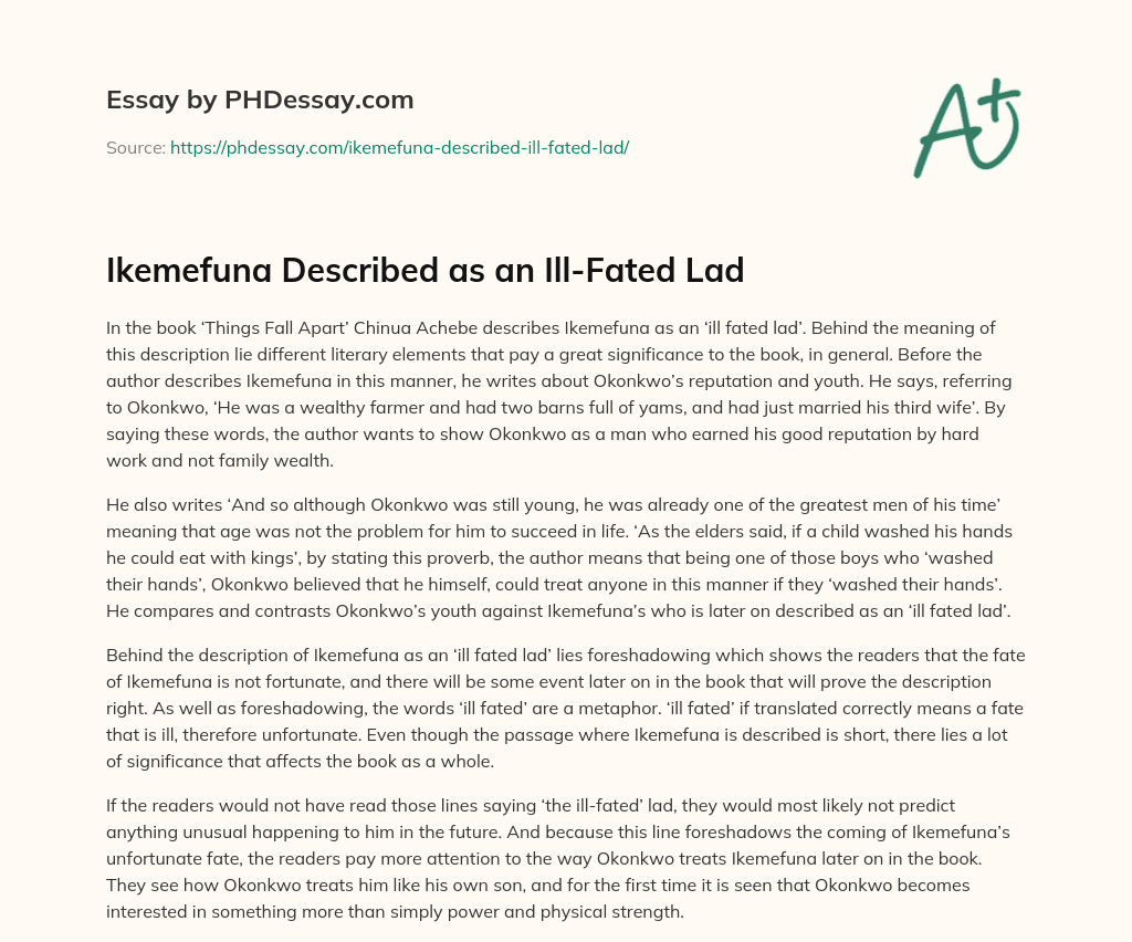 Ikemefuna Described as an Ill-Fated Lad essay