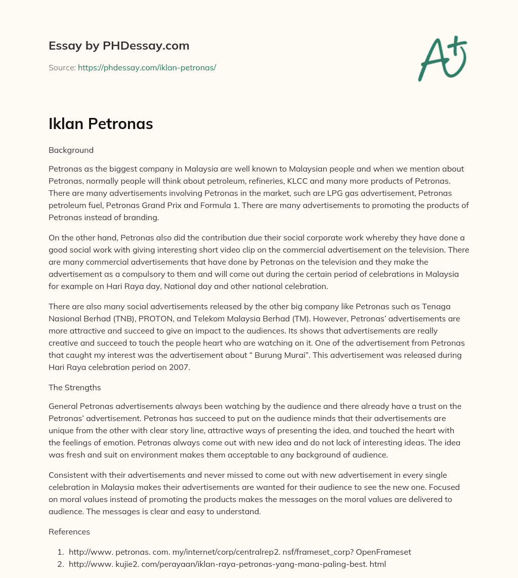 Iklan Petronas essay