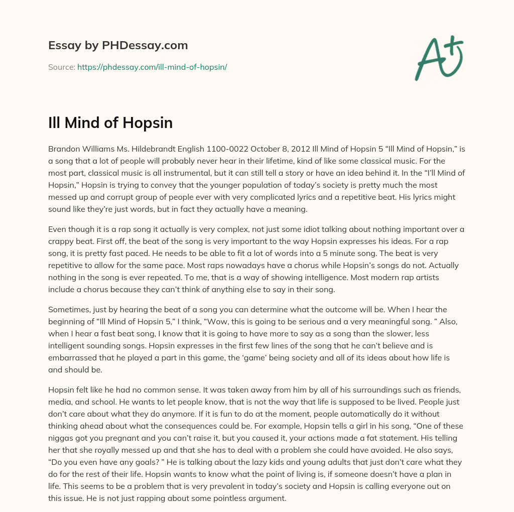 Ill Mind of Hopsin essay