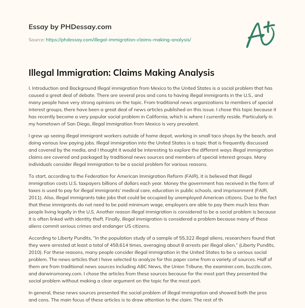 Illegal Immigration: Claims Making Analysis essay
