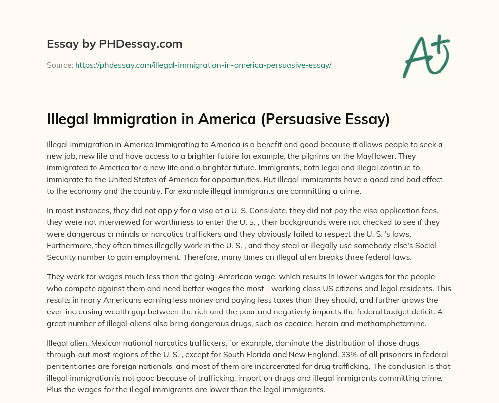 Illegal Immigration in America (Persuasive Essay) essay