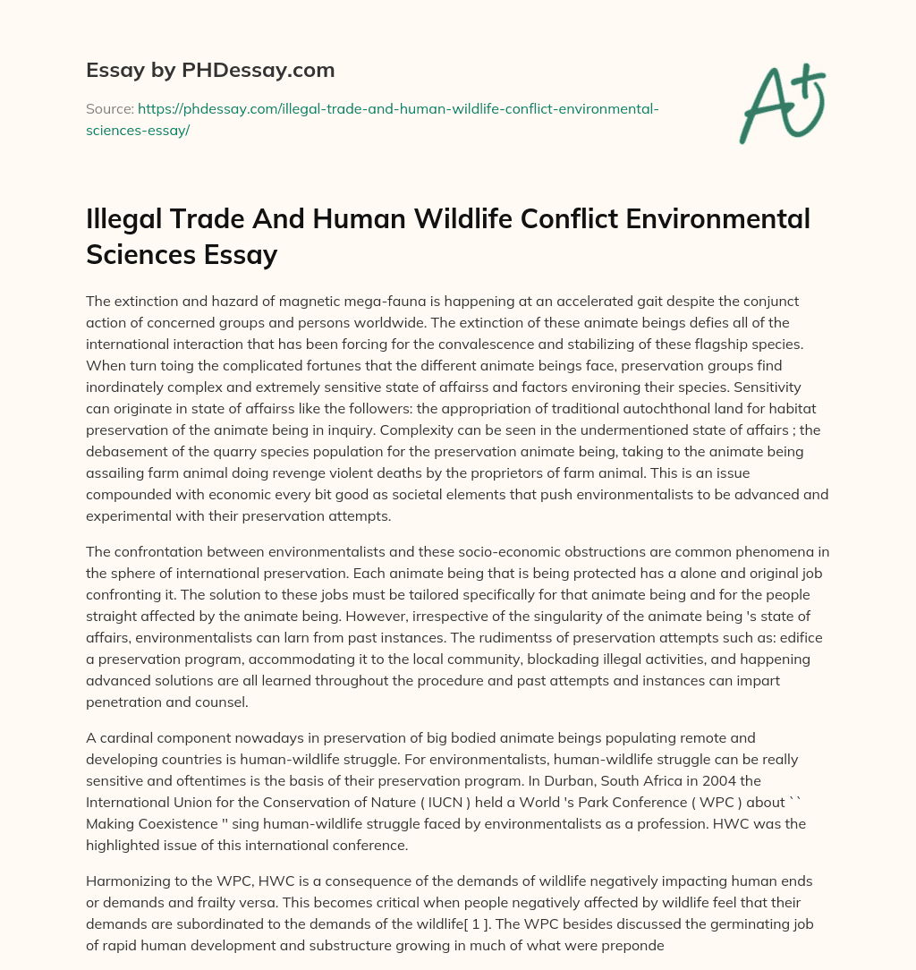 Illegal Trade And Human Wildlife Conflict Environmental Sciences Essay essay