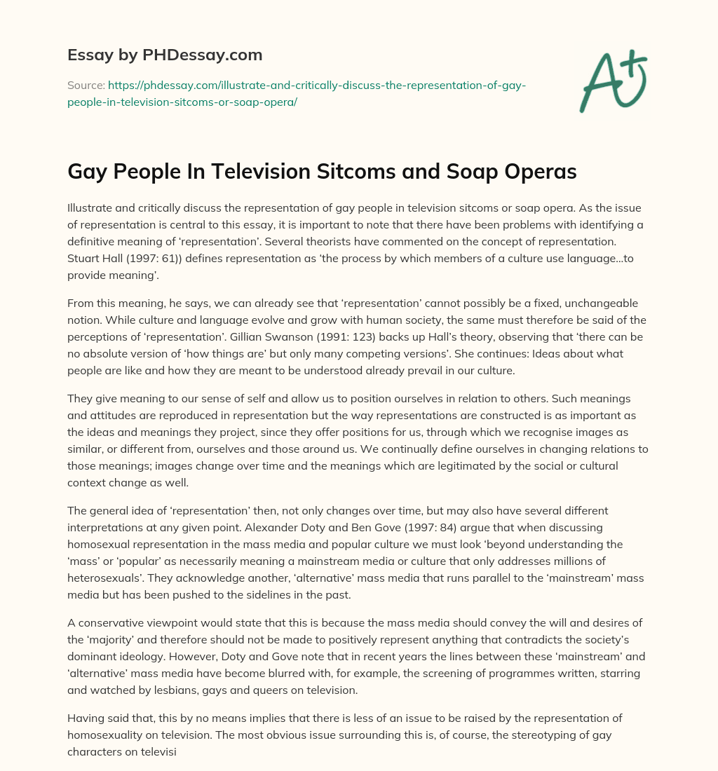 Gay People In Television Sitcoms and Soap Operas essay