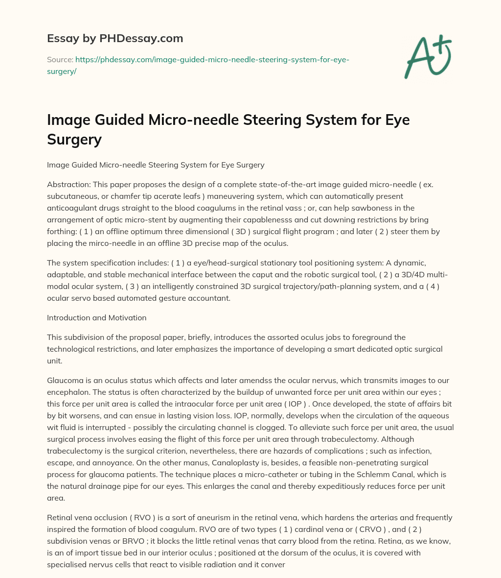 Image Guided Micro-needle Steering System for Eye Surgery essay