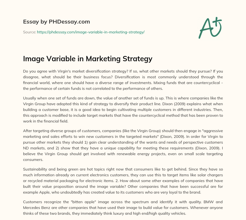 Image Variable in Marketing Strategy essay