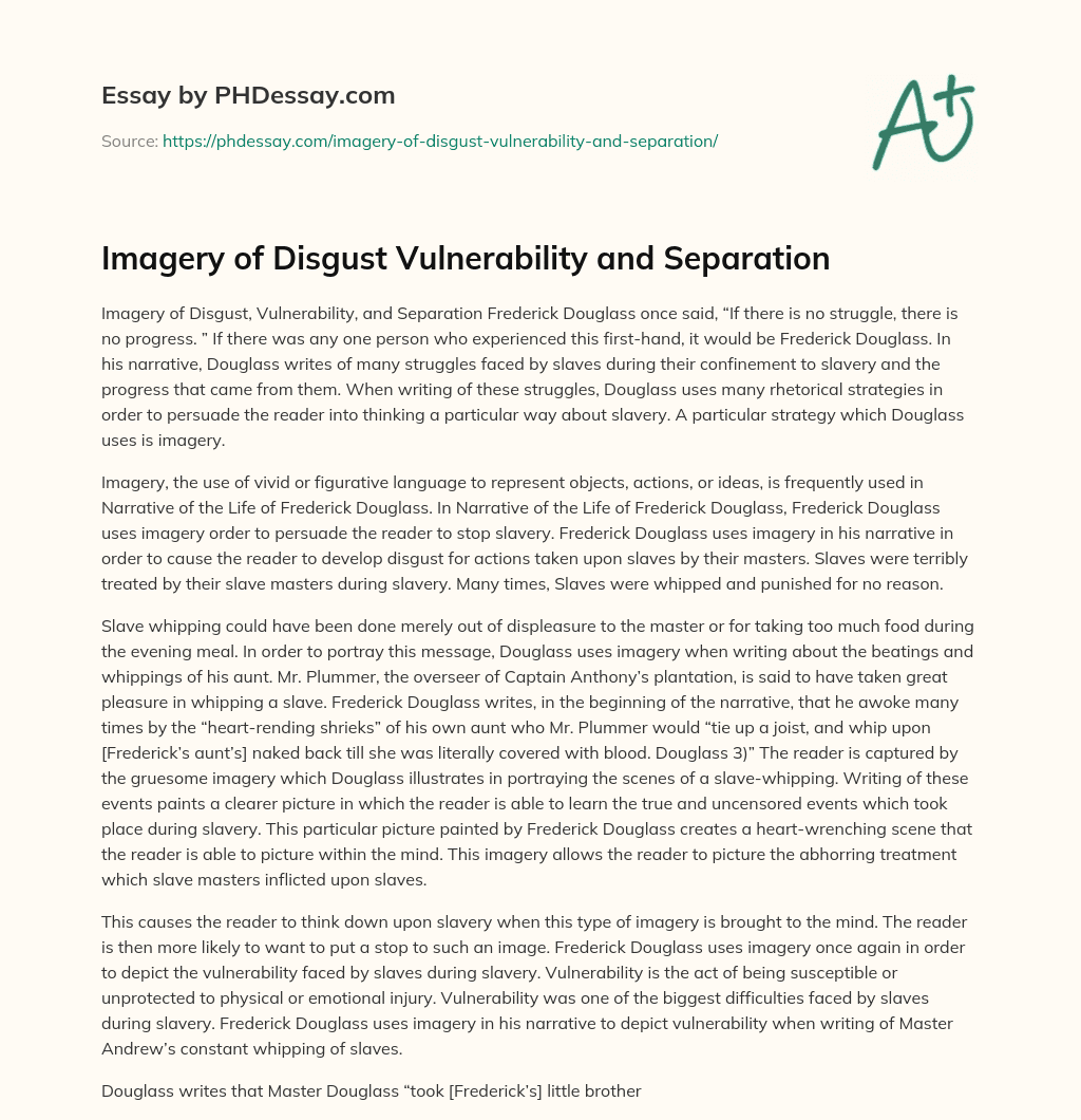 Imagery of Disgust  Vulnerability and Separation essay