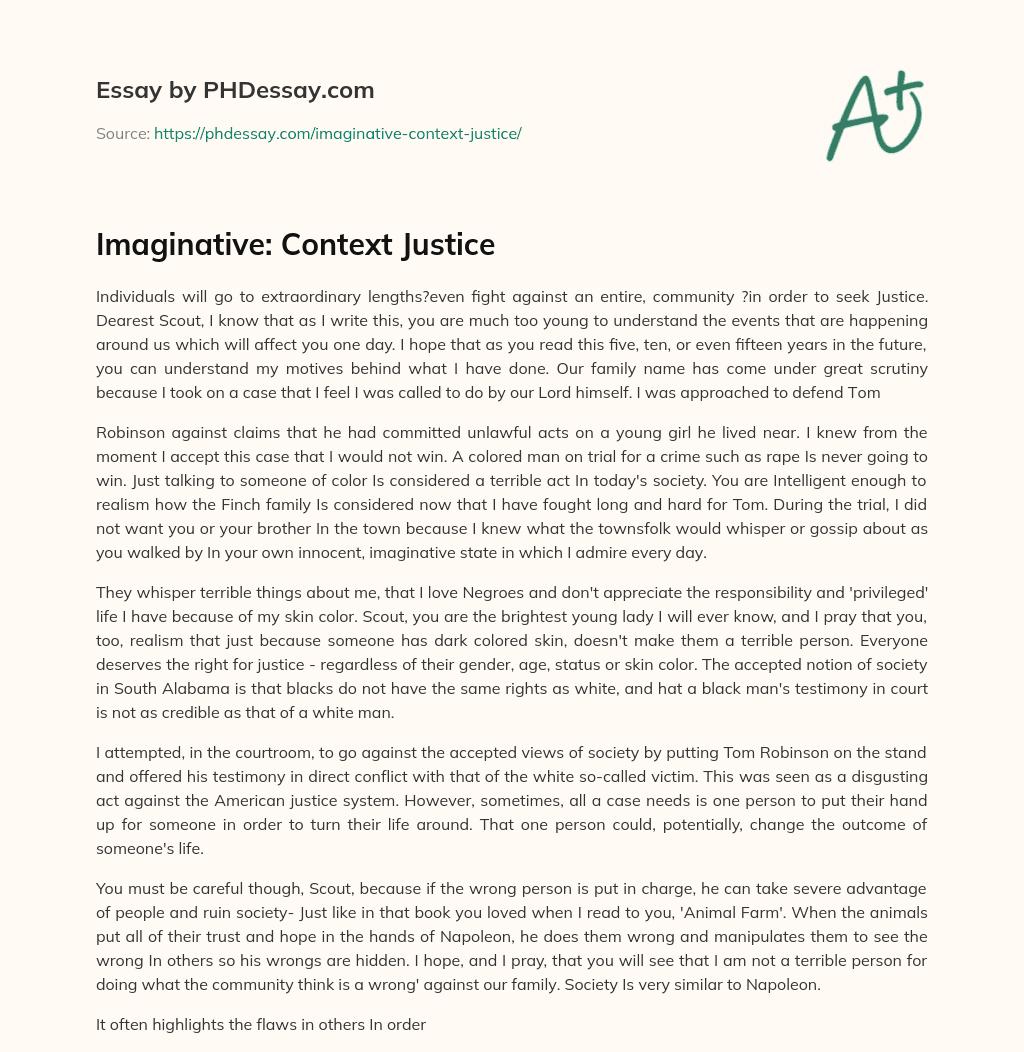 Imaginative: Context Justice essay