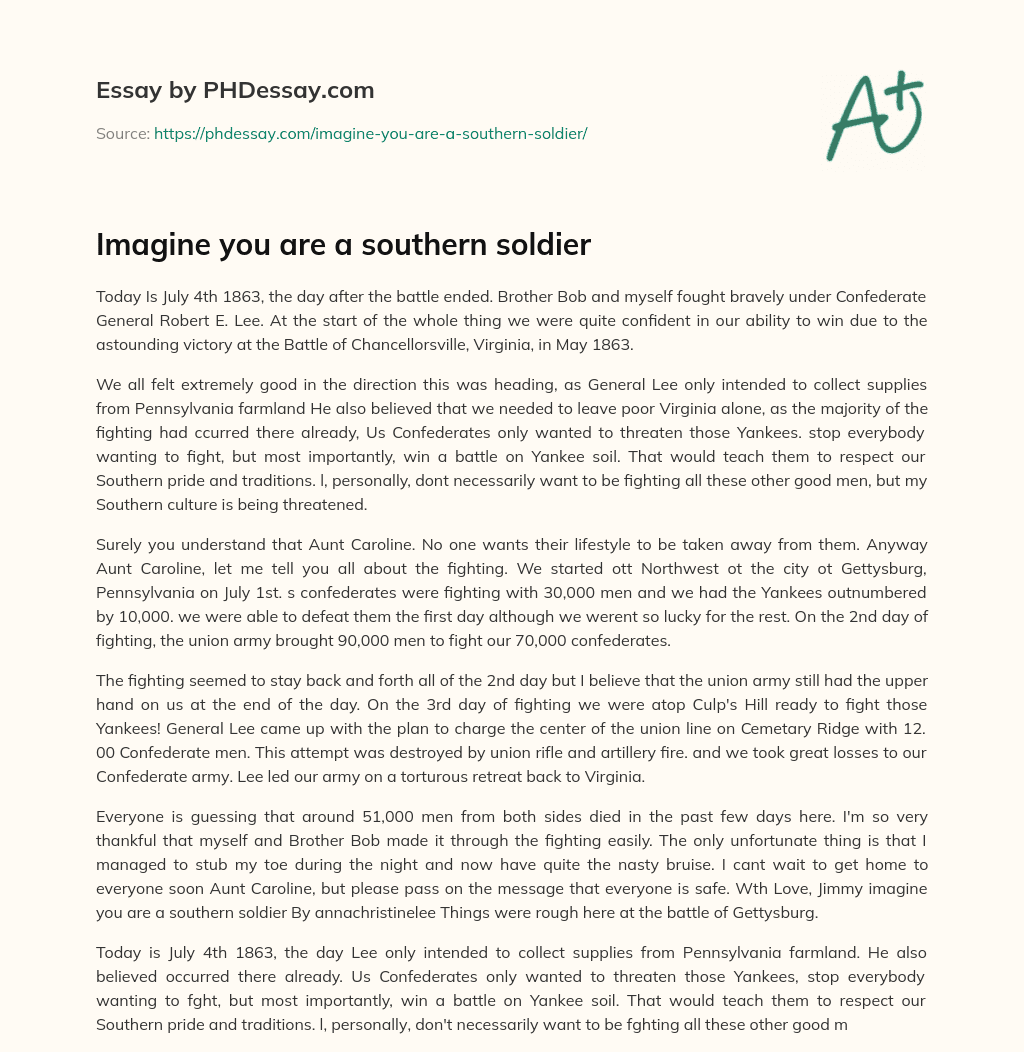 Imagine you are a southern soldier essay
