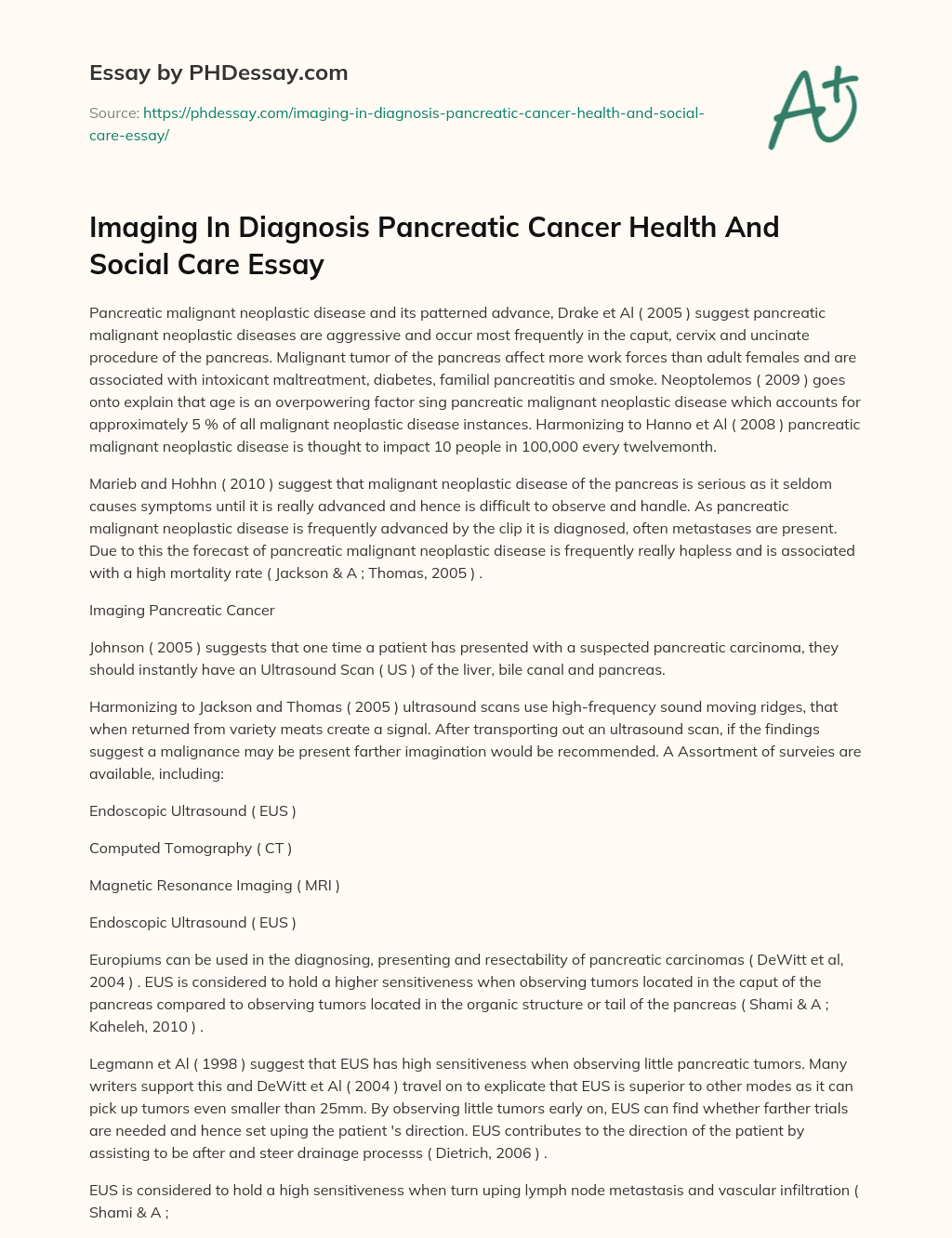 Imaging In Diagnosis Pancreatic Cancer Health And Social Care Essay essay