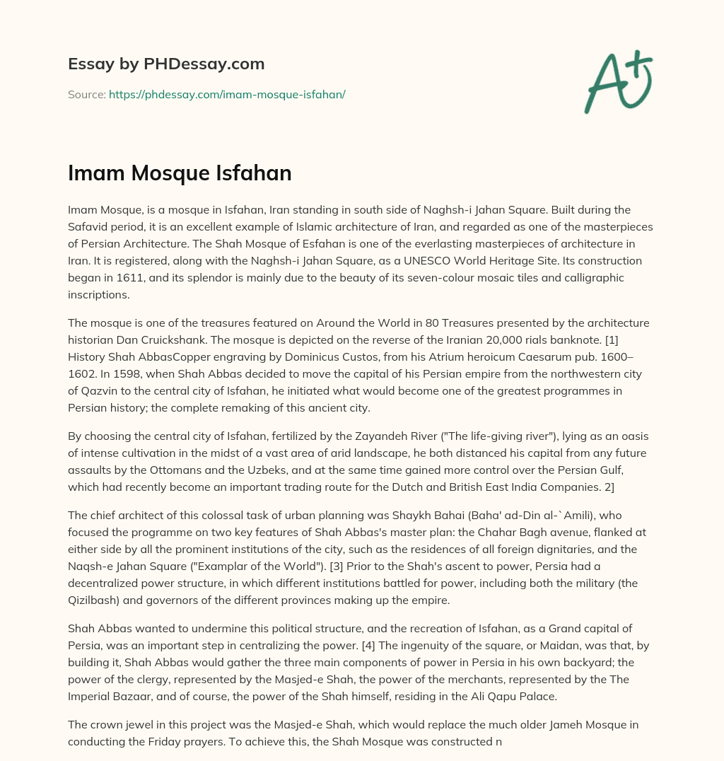 Imam Mosque Isfahan essay