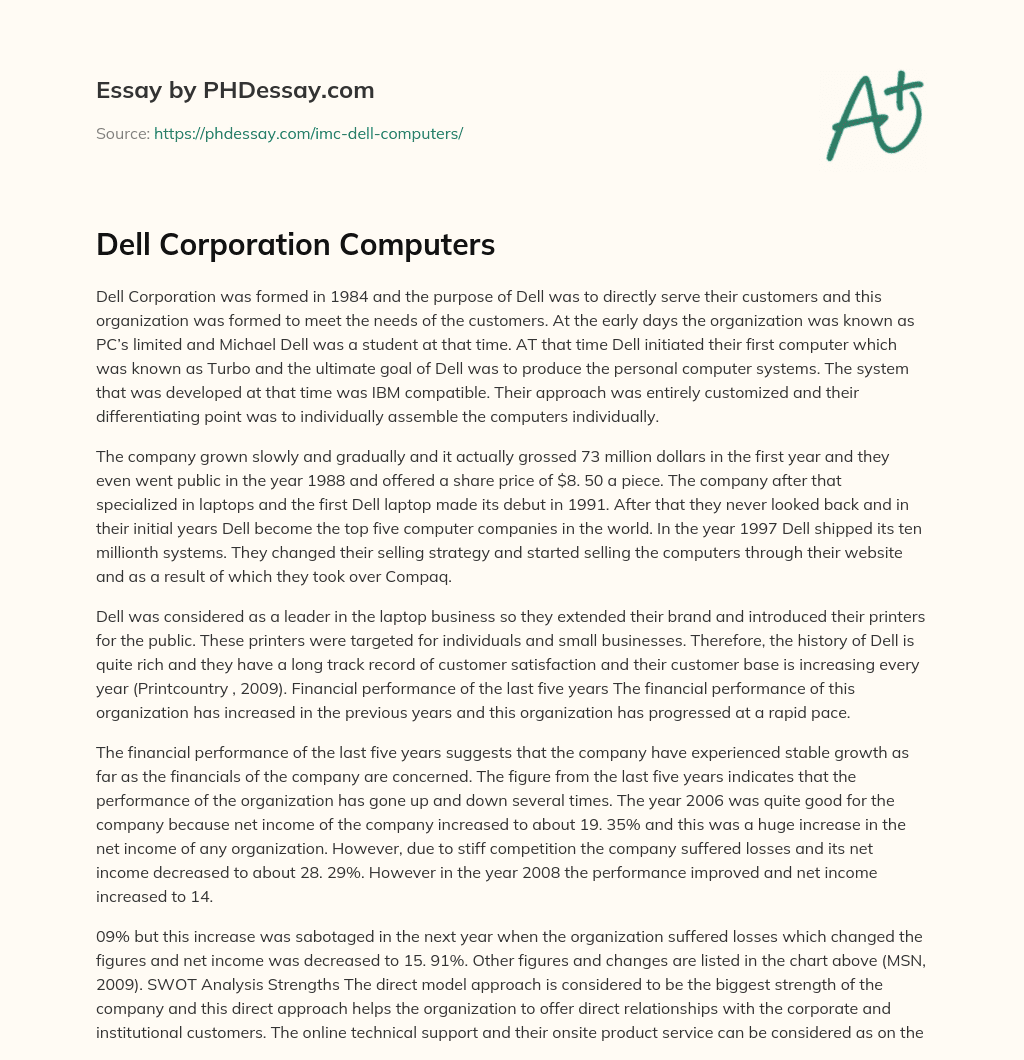 Dell Corporation Computers essay