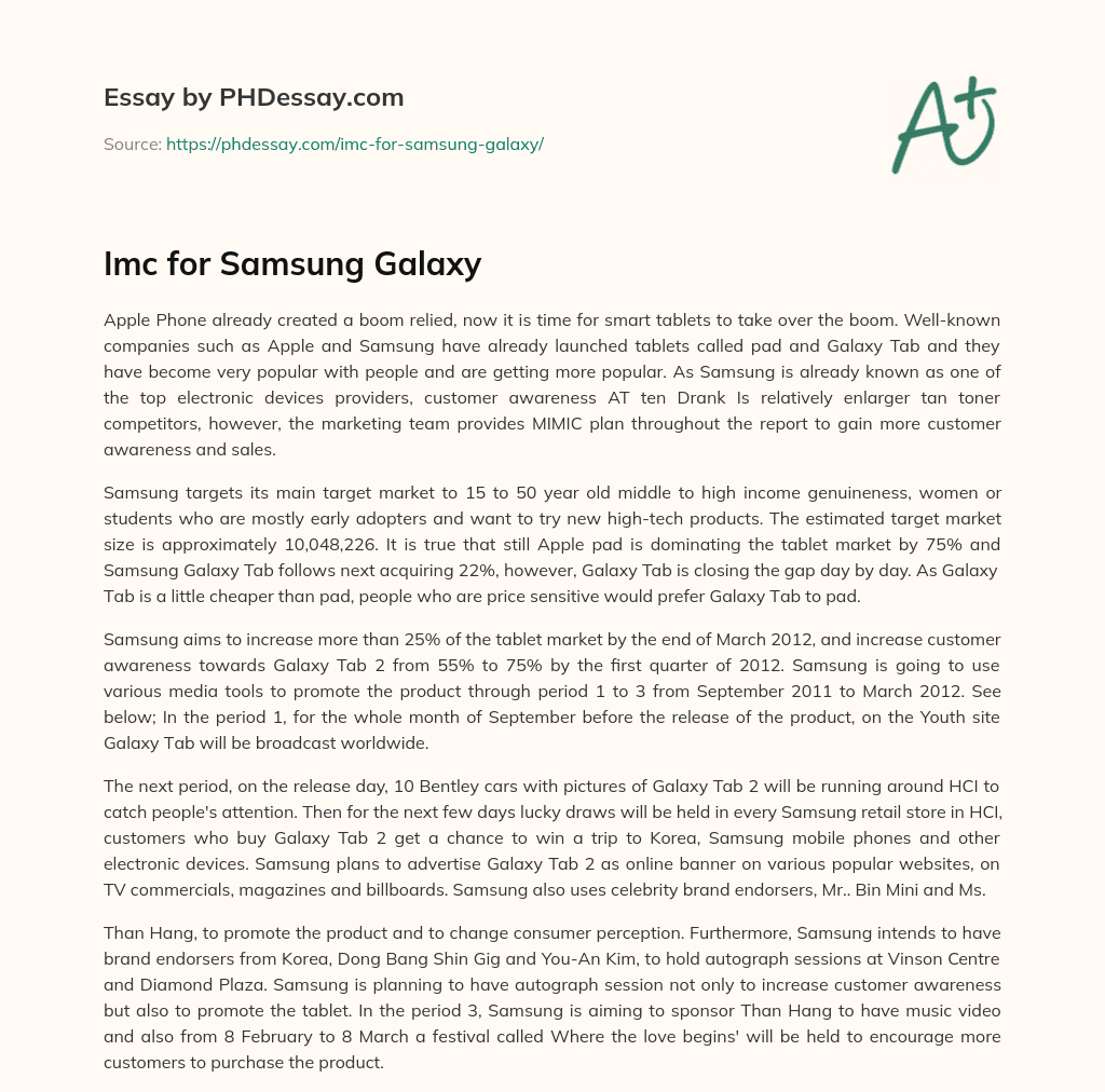 Imc for Samsung Galaxy essay