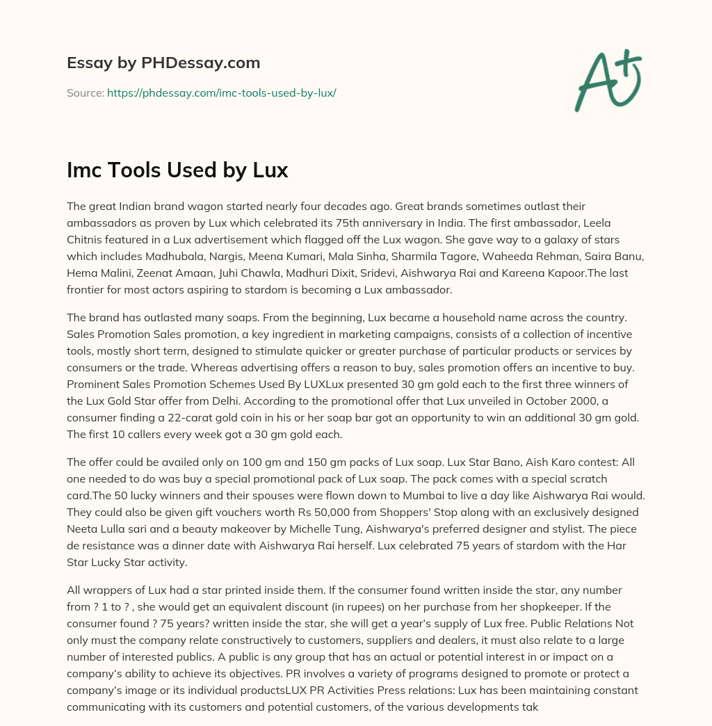 Imc Tools Used by Lux essay