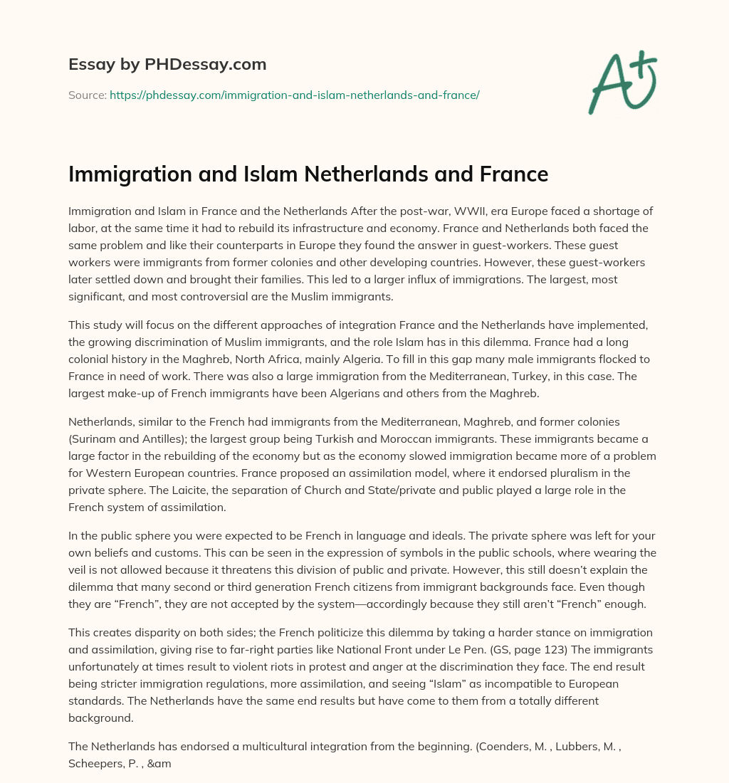 Immigration and Islam Netherlands and France essay