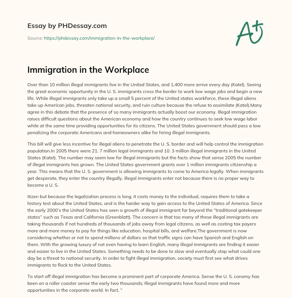 Immigration in the Workplace essay