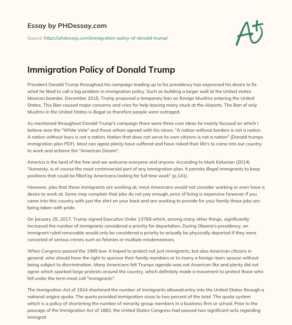 Immigration Policy of Donald Trump essay