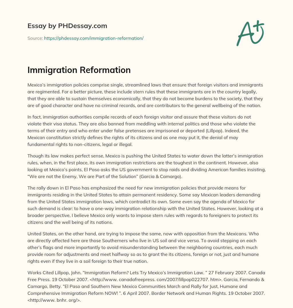 Immigration Reformation essay