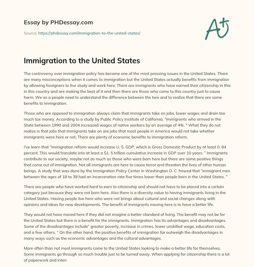 Immigration to the United States essay