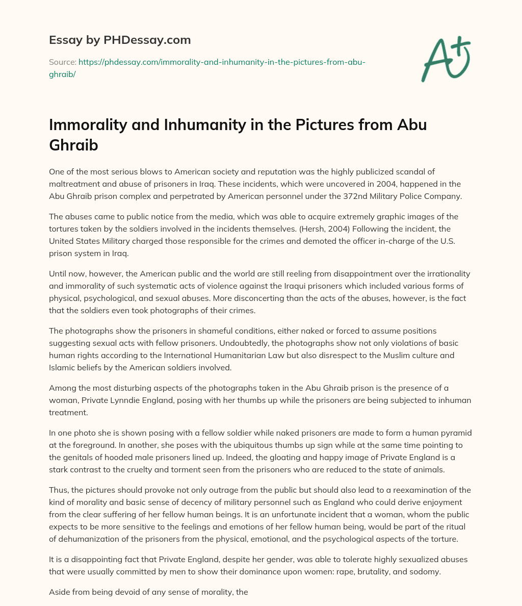 Immorality and Inhumanity in the Pictures from Abu Ghraib essay