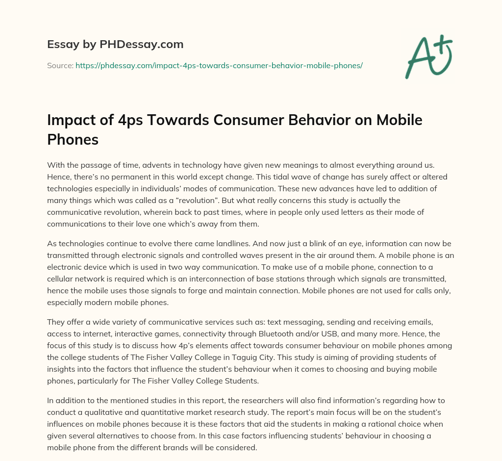 Impact of 4ps Towards Consumer Behavior on Mobile Phones essay