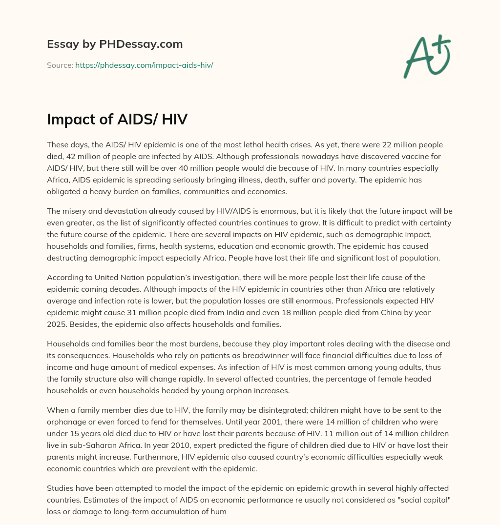 Impact of AIDS/ HIV essay