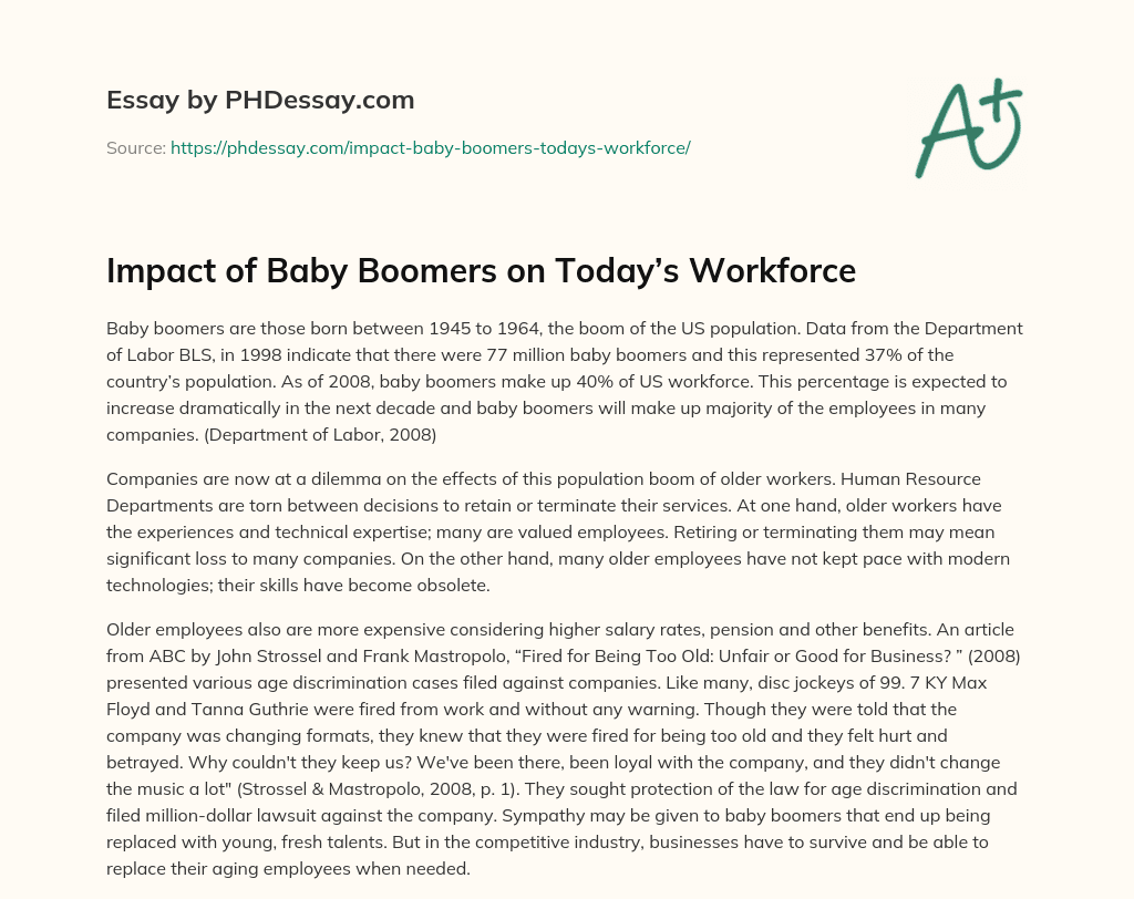 Impact of Baby Boomers on Today’s Workforce essay