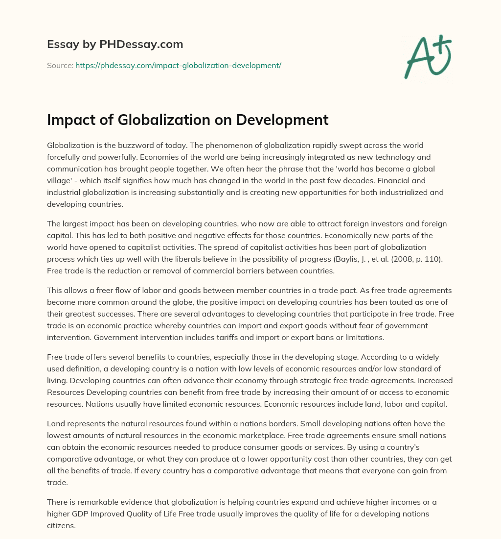 Impact of Globalization on Development essay