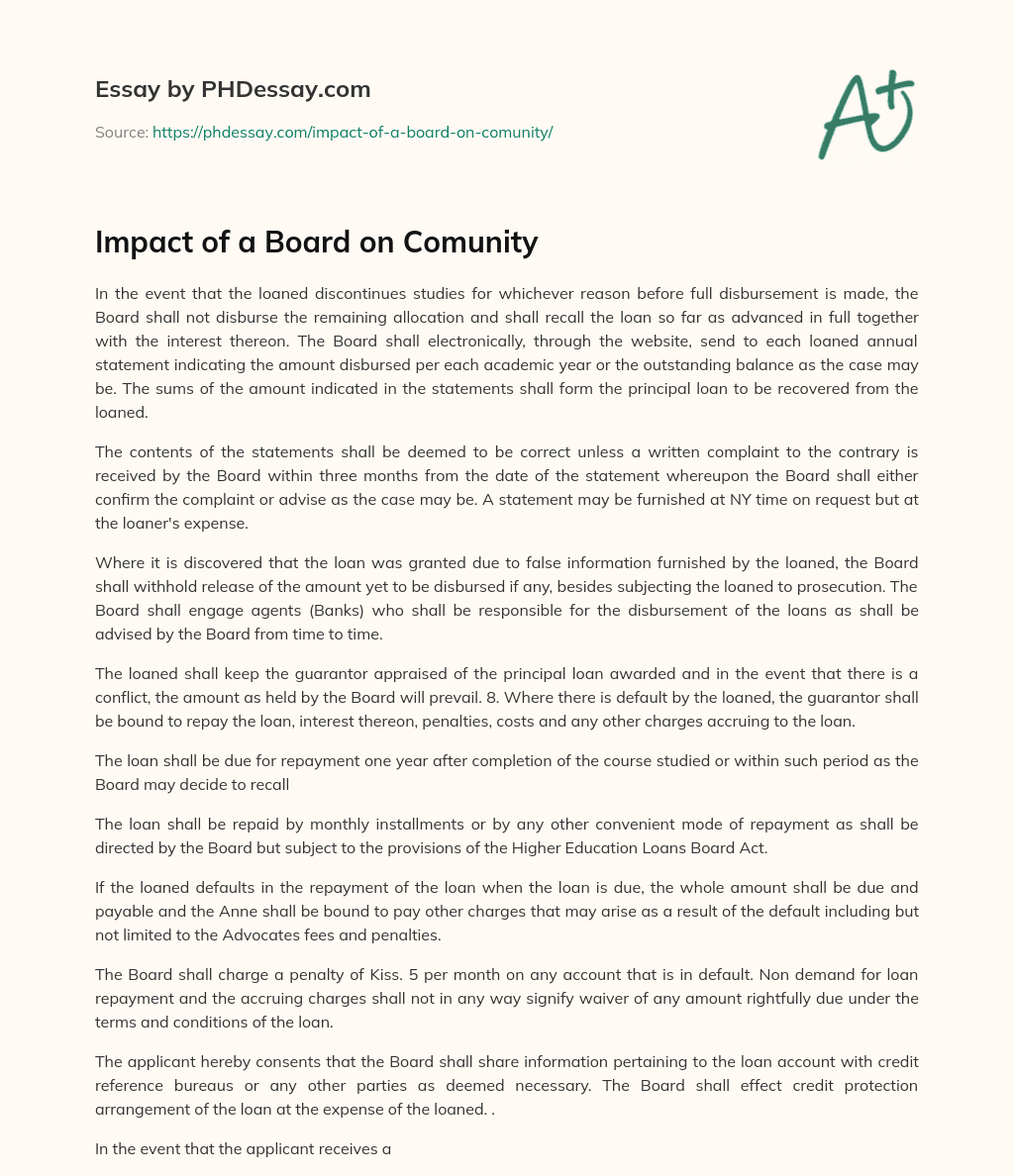 Impact of a Board on Comunity essay