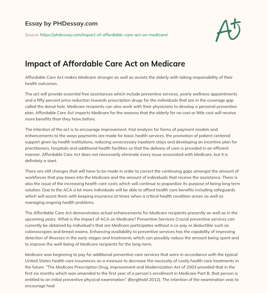 Impact of Affordable Care Act on Medicare essay