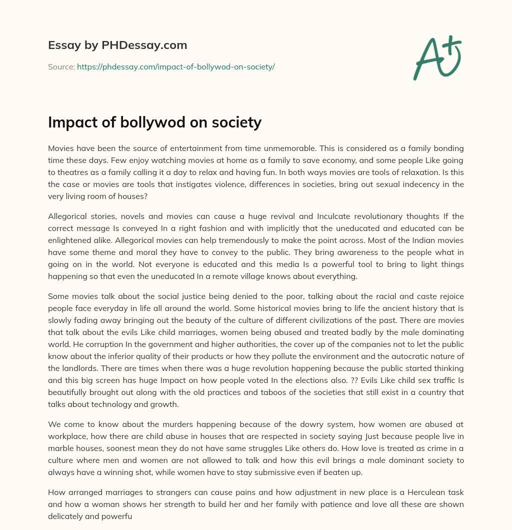 Impact of bollywod on society essay