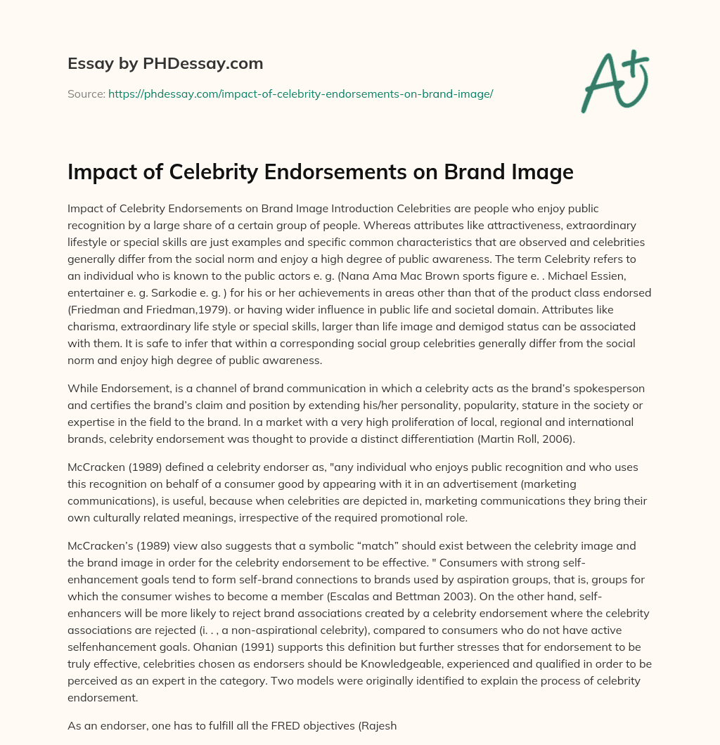 Impact of Celebrity Endorsements on Brand Image essay