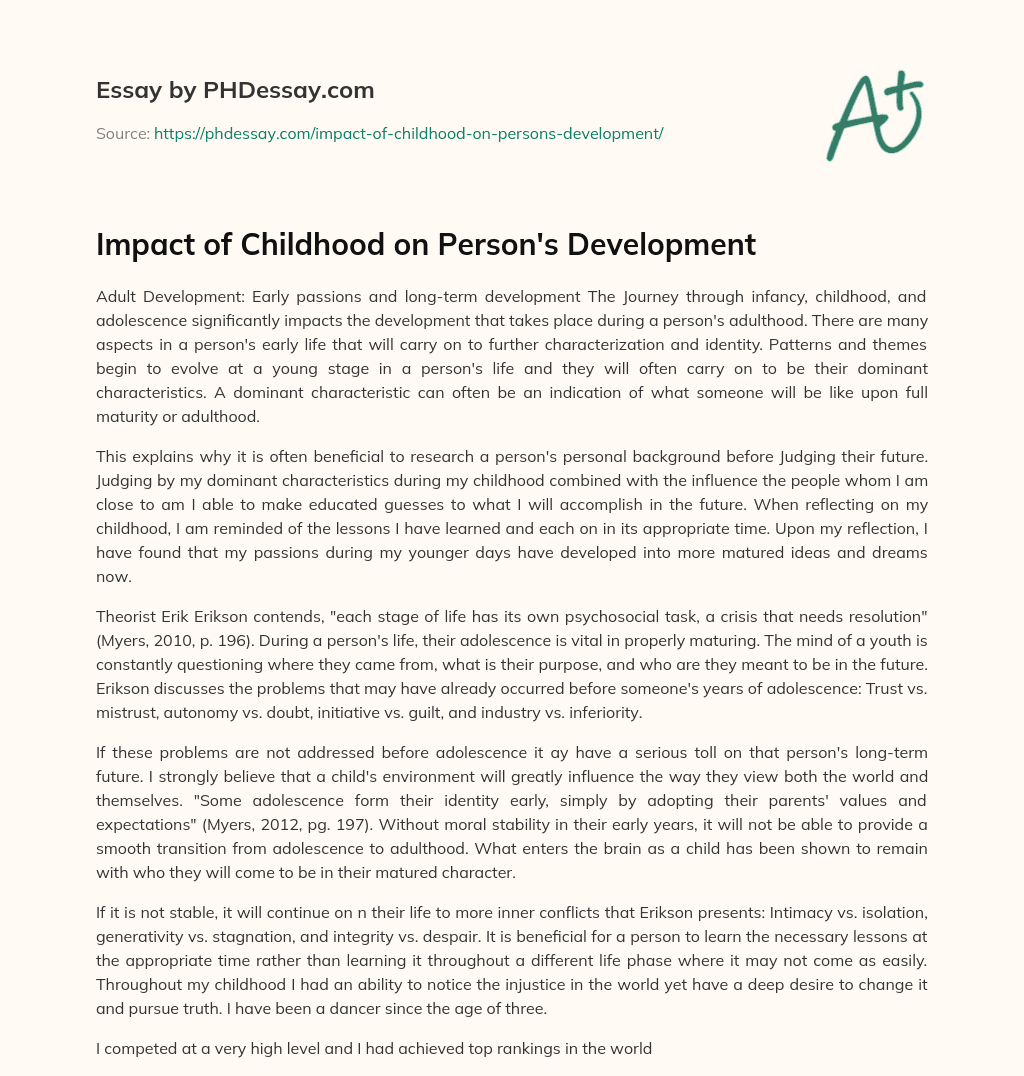 Impact of Childhood on Person’s Development essay