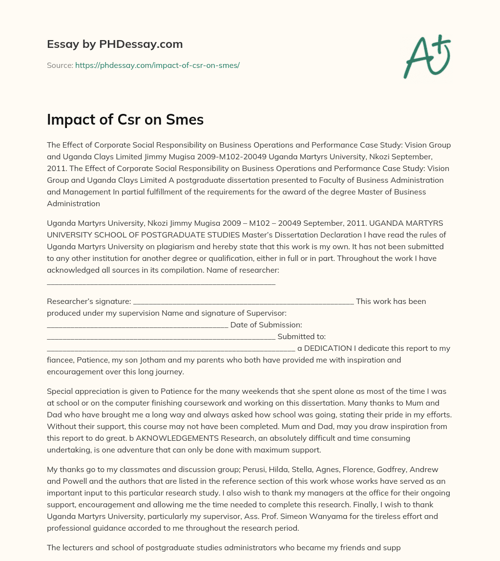 Impact of Csr on Smes essay