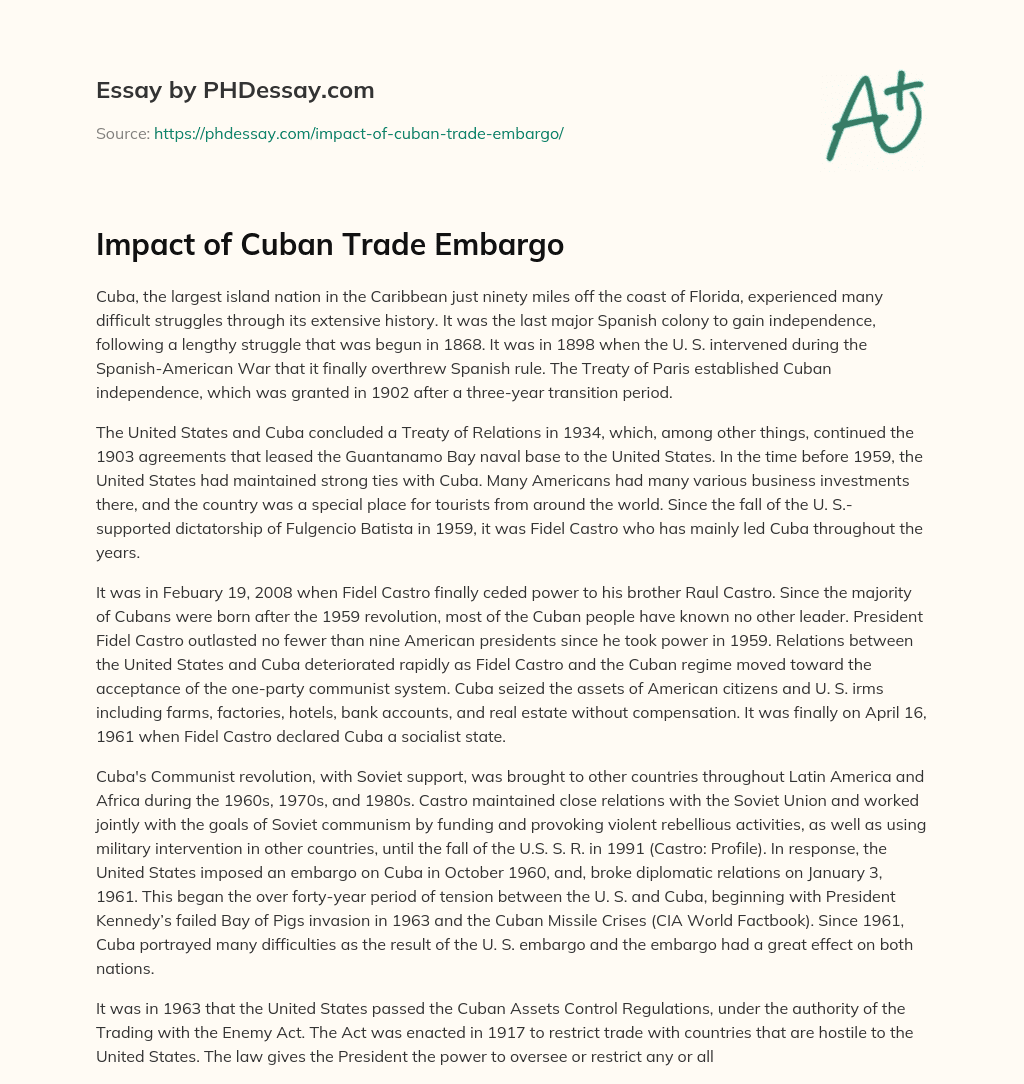 Impact of Cuban Trade Embargo essay