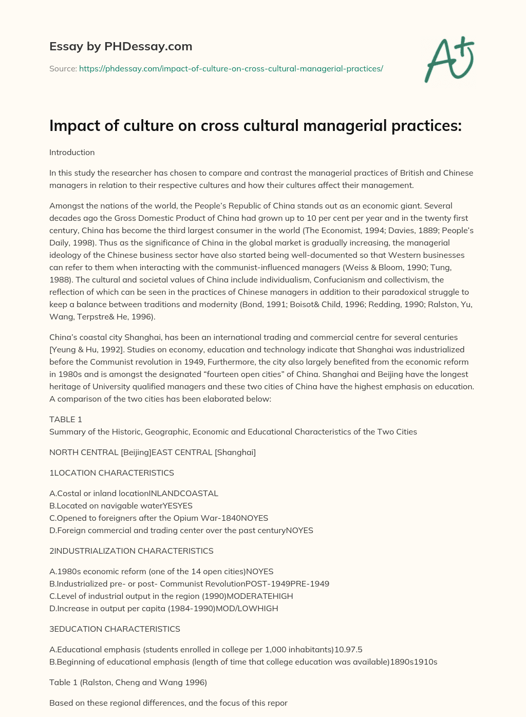 Impact of culture on cross cultural managerial practices: essay