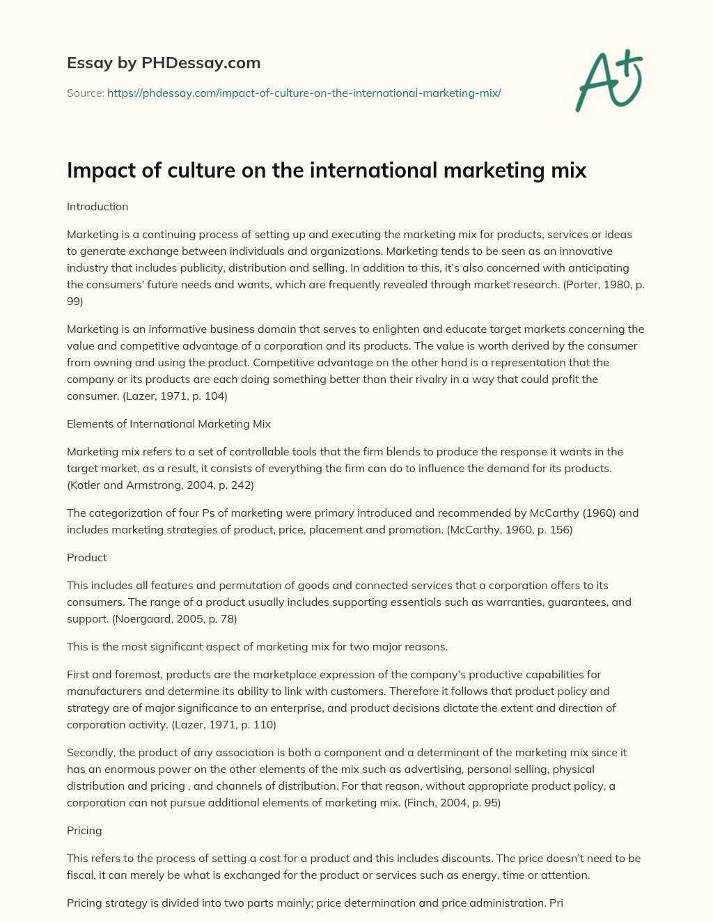 Impact of culture on the international marketing mix essay