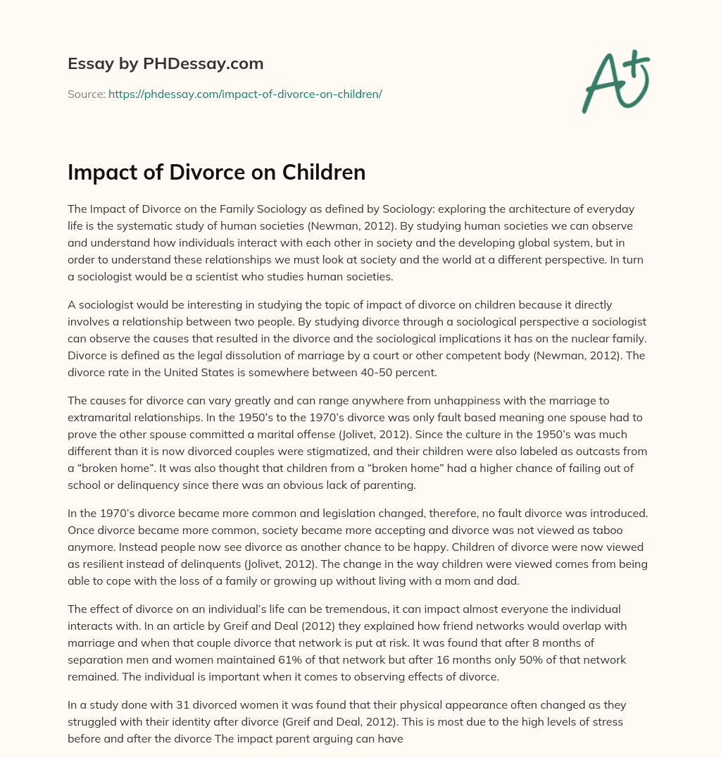 Impact of Divorce on Children essay