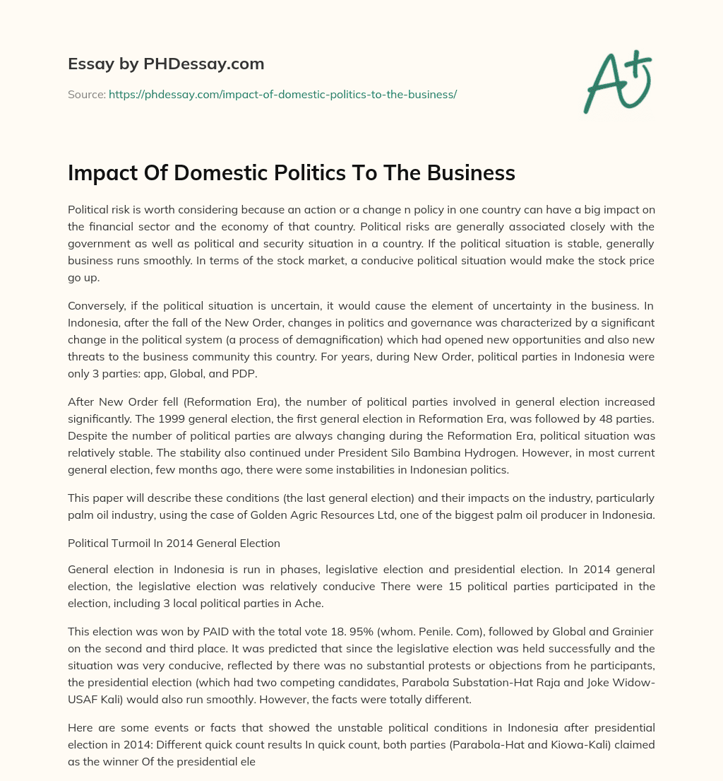 Impact Of Domestic Politics To The Business essay