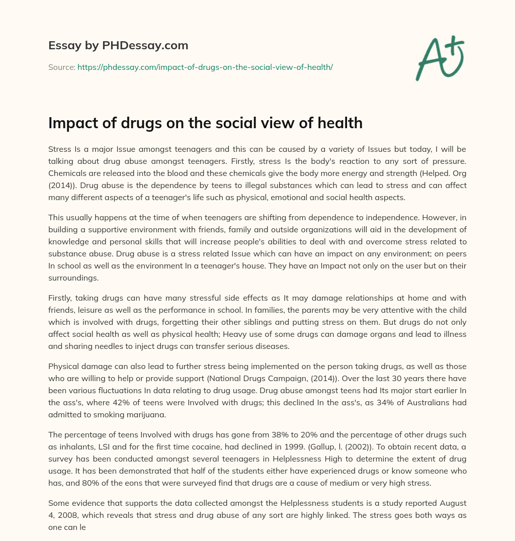 Impact of drugs on the social view of health essay